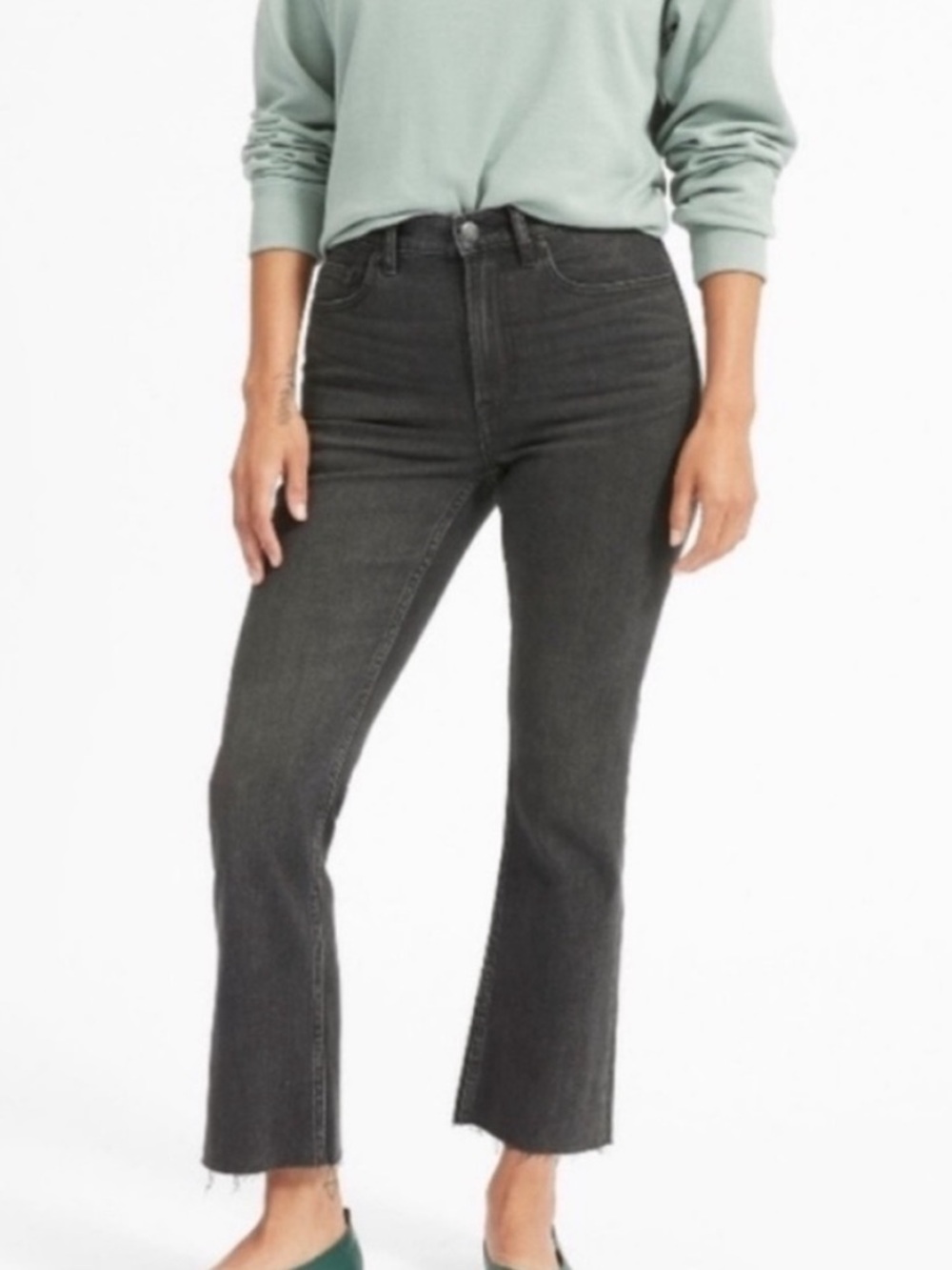 Everlane High Rise Kick Crop Denim Jean 25 Regular Faded Black
